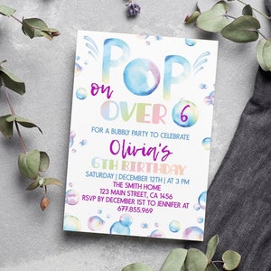 Digital or Printed Bubble Thank You Pop on Over Invitation Bubble Bash Birthday Party Girl Birthday Invite Bubble Birthday Invitation