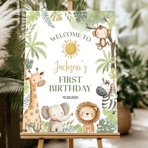Cartello di benvenuto per compleanno "Wild One" MODIFICABILE, Decorazione per festa safari, Cartello di benvenuto per compleanno "Wild One", Tabellone per compleanno safari, Modello stampabile. A010