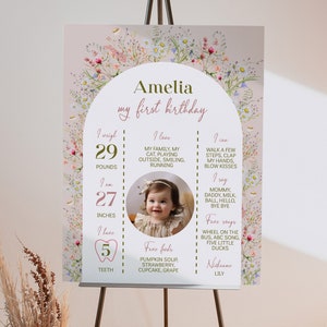Letrero de cumpleaños con flores silvestres editable, cartel de cumpleaños con margaritas silvestres, tablero de cumpleaños floral, plantilla imprimible. W014