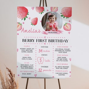 EDITIERBARE Beere erster Geburtstag Meilenstein Schild, Berry Sweet Geburtstag Meilenstein Poster, Erdbeere 1. Meilenstein Brett, sofortiger Download. S008