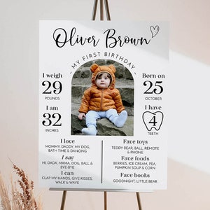 EDITABLE First Birthday Milestone Sign, Modern 1st Birthday Milestone Poster, One Year Of Baby Photo Milestone Board, Instant Download. M004 image 2