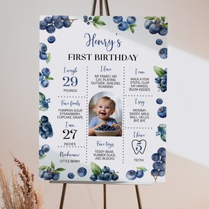 Signe de l'étape décisive du premier anniversaire de myrtille, affiche d'étape importante de Berry Sweet Birthday, panneau d'étape Photo de myrtilles de garçon, téléchargement immédiat B013