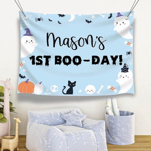 EDITABLE Spooky One Birthday Party Backdrop, Halloween Birthday Banner, Happy Boo Day Backdrop, Printable Template, Instant Download. HA01