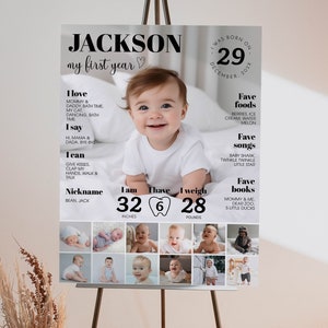 Panneau MODIFIABLE pour la première année du bébé, affiche moderne du premier anniversaire du bébé, panneau d'un an pour photo bébé, modèle imprimable. MI01