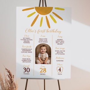 EDITABLE First Trip Around The Sun Birthday Milestone, Boho Birthday Milestone Photo Board, Sun 1st Birthday Sign, Instant Download. S016