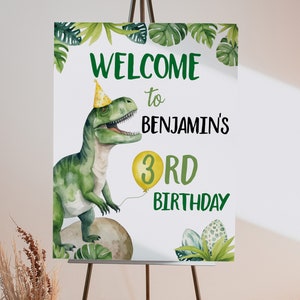 EDITABLE Dinosaur Birthday Welcome Sign, Three Rex Dinosaur Party Decor, Dinosaur Birthday Party Sign, Any Age, Printable Template. D002