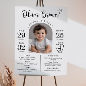 Panneau MODifiable pour le premier anniversaire, affiche moderne pour le premier anniversaire, tableau photo pour un an de bébé, téléchargement immédiat. M004