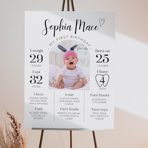 Panneau MODIFIABLE pour le premier anniversaire, affiche moderne pour le premier anniversaire, tableau photo pour bébé d'un an, modèle imprimable. #M004