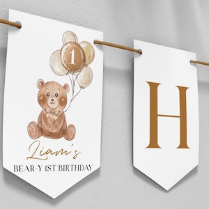 Editable Bear Birthday Banner, Teddy Bear Happy Birthday Banner, Beary First Birthday Banner, Boho Bear Party Decor, Printable Template T004