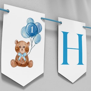 Editable Bear Birthday Banner, Teddy Bear Happy Birthday Banner, Beary First Birthday Banner, Modern Bear Party Decor Instant Download T004