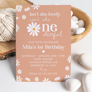 Editable Daisy Birthday Party Invitation, Daisy 1st Birthday Invitation, Isn't She Lovely Isn't She Onederful Invite, Instant Download. D003