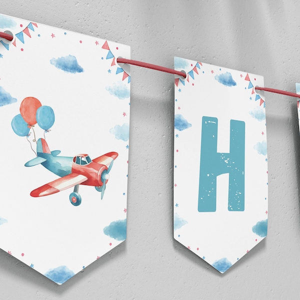 Editable Airplane Banner, Airplane Birthday Banner, Airplane Party Decor, Time Flies Airplane Happy Birthday Banner, Instant Download. A007