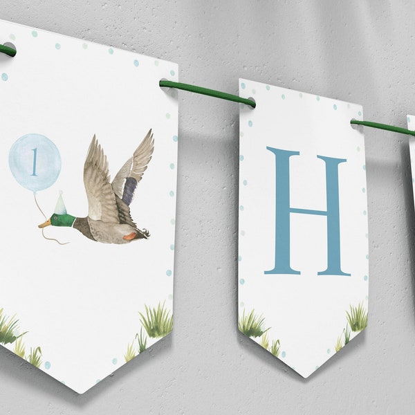 Editable One Lucky Duck Birthday Banner, Lucky Duck Birthday Decor, Boy 1st Birthday Party, Printable Birthday Card L007