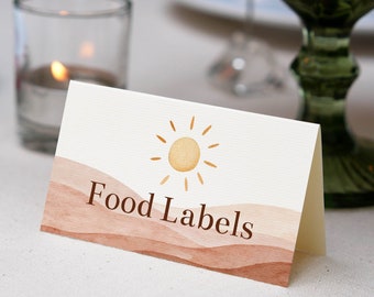 EDITABLE Sunshine Birthday Food Tent Card, Boho Sunshine Food Name Card, First Trip Around The Sun Party Decor, Instant Download. #S005