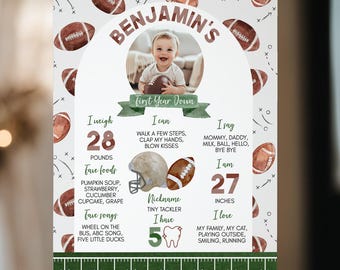 EDITABLE Football Milestone Board, Football 1st Birthday Milestone Poster, Sports Birthday Photo Milestone Sign, Instant Download. F016