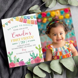 Photo d'invitation d'anniversaire Fiesta MODIFIABLE, invitation d'anniversaire à thème mexicain, carte d'anniversaire de cactus, modèle imprimable, téléchargement immédiat. F018