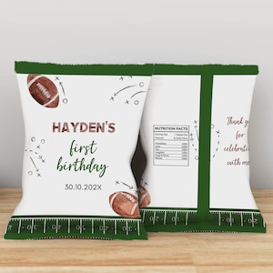 EDITABLE Football Birthday Chip Bag, Sports Birthday Treat Bag, Football Birthday Party Favor, Printable Template, Instant Download. F016