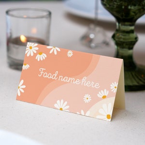 EDITABLE Daisy Birthday Food Tent Card, Daisy Party Food Name Card, Boho 1st Birthday Decoration, Groovy Party Decor, Instant Download. D003