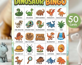 Dinosaurier Bingo Spiel | Lustiges Dinosaurier-Party-Spiel für Kinder | Dinosaurier-Bingo-Geburtstagskarten, T-Rex-Geburtstagsaktivität, sofortiger Download