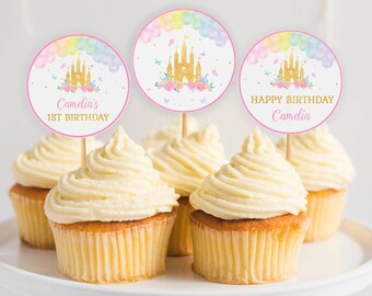 Editable Princess Cupcake Toppers, Little Princess 1st Birthday Party Favors, Princess Party Favors, Princess Party Decor, Printable. P001