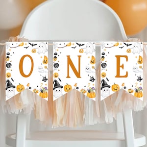 EDITABLE Spooky One Birthday High Chair Banner, Halloween 1st Birthday Highchair Banner, Our Little Boo Party Decor, Instant Download. HA04