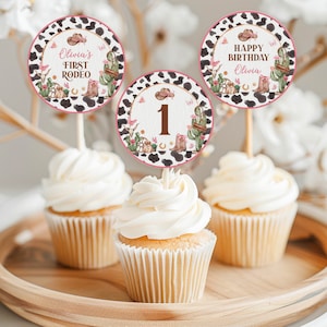 Bewerkbare mijn eerste rodeo verjaardag cupcake topper, decor cowgirl 1e verjaardag, westerse verjaardag cupcake topper, afdrukbare sjabloon. C011