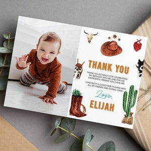EDITABLE Rodeo Birthday Thank You Card, Cowboy Birthday Photo Thank You Card, Western Birthday Favor Card, Instant Download. R007