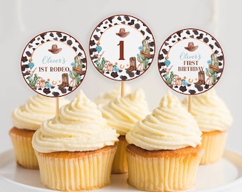 Editable My First Rodeo Birthday Cupcake Topper, Cowboy 1st Birthday Party Decor, Western Birthday Cupcake Topper, Printable Template. C011