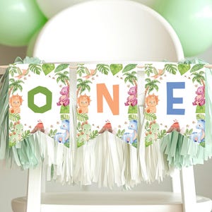 Dinosaur Birthday High Chair Banner, Dinosaur 1st Birthday Party Banner, Oneasaurus Party Decorations, Printable Template. D019
