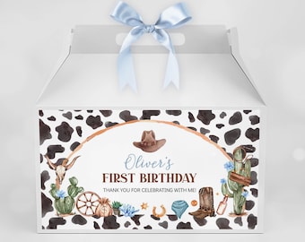 BEARBEITBAR mein erstes Rodeo Favor Box Giebel Etikett, Cowboy Geburtstagsparty Giebel Geschenkbox Etikett, westliches Geburtstagsdekor, druckbare Vorlage. C011