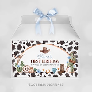 EDITABLE My First Rodeo Favor Box Gable Label, Cowboy Birthday Party Gable Gift Box Label, Western Birthday Decor, Printable Template. C011