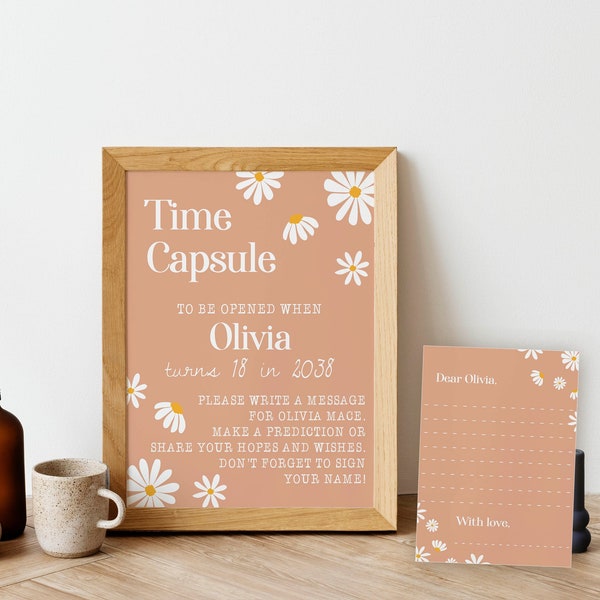 EDITABLE Daisy First Birthday Time Capsule Template, Daisy Birthday Party Time Capsule Sign, Retro Daisy Decor, Instant Download. #D003
