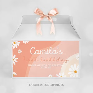 EDITABLE Daisy Birthday Party Gable Gift Box Label, Boho Daisy Favor Box Gable Label, Groovy Birthday Party Decor, Printable Template. D003