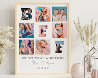 Editable Friend Photo Collage, Best Friend Birthday Gift, Friendship's Day Gift, BFF Photo Picture, Customizable Printable Template. #BF04