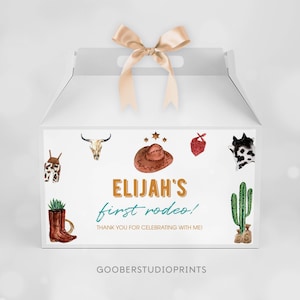 EDITABLE Cowboy Birthday Party Gable Gift Box Label, My First Rodeo Favor Box Gable Label, Western Birthday Decor, Printable Template. #R007