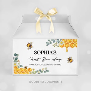 Etiqueta editable para caja de regalo con temática de abeja, etiqueta para el primer día de las abejas, recuerdo de fiesta de cumpleaños de abejas, decoración de cumpleaños de abejas, descarga instantánea B002