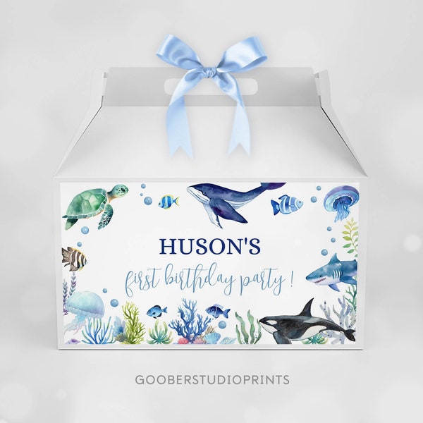 EDITABLE Under The Sea Gable Gift Box Label, Ocean Birthday Party Favor Box Gable Label, Ocean Animals Party Decor, Printable. O004