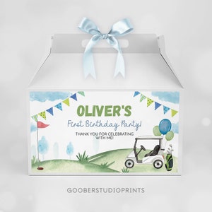 EDITABLE Golf Favor Gable Gift Box Label, Golf Birthday Gable Label, Hole In One Birthday Party Favor, Let&#39;s Par-tee, Instant Download. G001