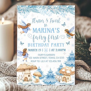 Editable Fairy First Party Invite | Winter Fairy Onederland Birthday Invitation | Snowflake Wonderland Girl Birthday Printable Invite