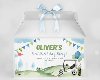 EDITABLE Golf Favor Gable Gift Box Label, Golf Birthday Gable Label, Hole In One Birthday Party Favor, Let's Par-tee, Instant Download. G001