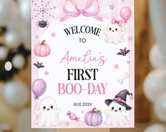 Editable Spooky One Welcome Sign | First Boo Day Welcome Poster | Little Boo Halloween Birthday Sign | Instant Download | HA05