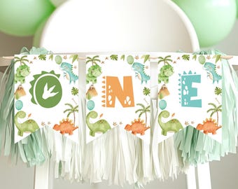 Dinosaur First Birthday High Chair Banner, Dinosaur Birthday Party One Highchair Banner, Dinosaur Party Decorations, Printable Template D021
