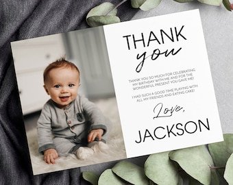 EDITABLE Photo Birthday Thank You Card, Minimalist Modern Picture Thank You Card, Simple Birthday Favor Card, Instant Download. #M004