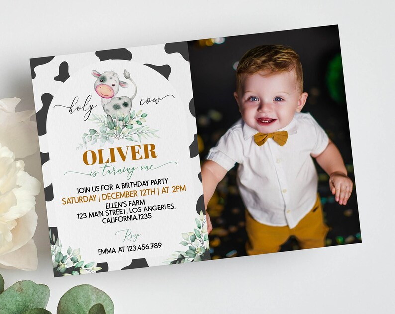 EDITABLE Holy Cow Im One Invitation Cow First Birthday Invitation Holy Cow Invitation Farm Boy Birthday Party Printable