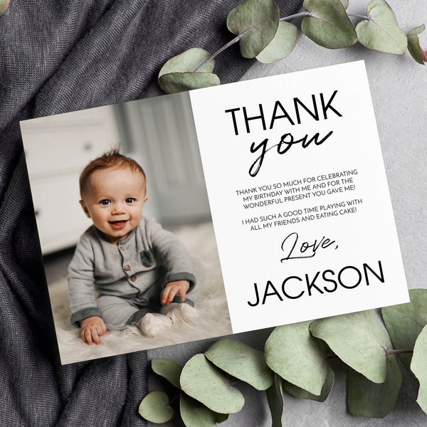 EDITABLE Photo Birthday Thank You Card, Minimalist Modern Picture Thank You Card, Simple Birthday Favor Card, Instant Download. #M004