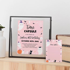 EDITABLE Spooky One Birthday Time Capsule Template, Halloween 1st Birthday Time Capsule Sign, Ghost Time Capsule Notes Instant Download HA01
