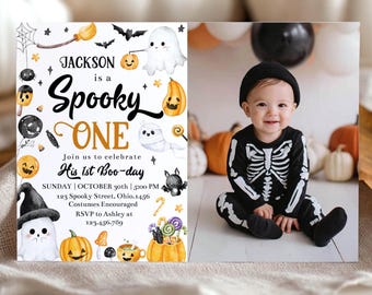 Editable Spooky One Birthday Invitation, Halloween Invitation, Boo Boy 1st Birthday Invite, Halloween Party Invite, Instant Download. HA04