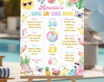 Bearbeitbares One in the Sun Meilenstein Zeichen | Tropischer Sommer erster Geburtstag Brett | Pool-Party-Geburtstags-Poster | Sofortdownload | S027