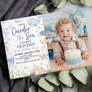 Oneder The Sea Invitation, Ocean Birthday Invitation, Under The Sea 1st Birthday Party Invitation, Editable & Printable Template. O015