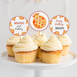 Editable Pizza Party Cupcake Topper, Pizza Birthday Cupcake Topper, Pizza Party Birthday Decor, Printable Template. P013